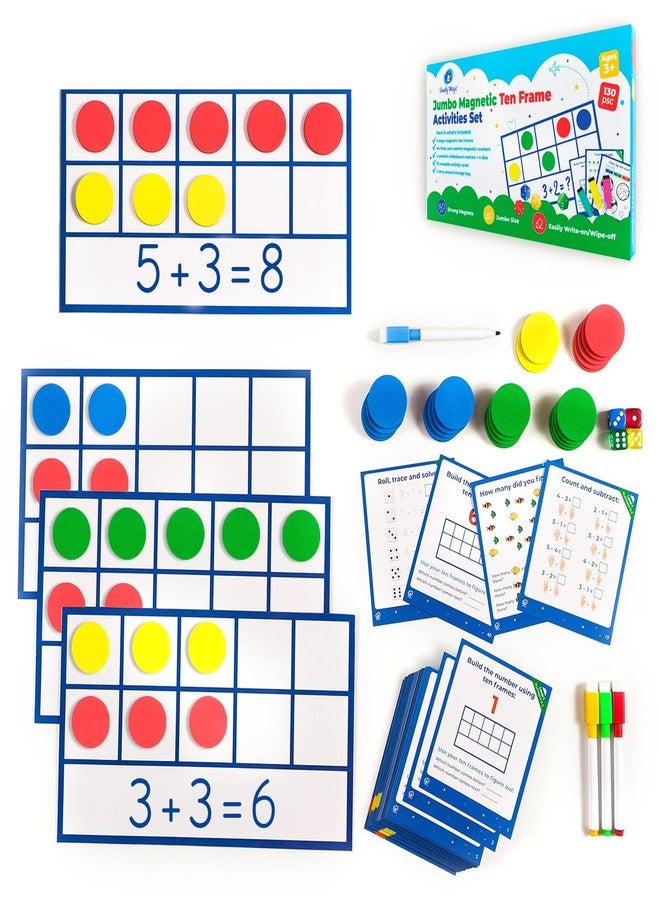 Simply magic 130 PCS Jumbo Magnetic Ten Frame Set, Ten Frames Class Set, Math Manipulatives for Kindergarten, PreK, Preschool, Math Counters, Games for Kids, Magnetic Counters, Teacher and Homeschool Supplies - Image 1